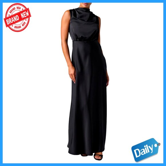 Satin Maxi Dress Elegant Cocktail Evening Party Wear Mock Neck Back Cutout
